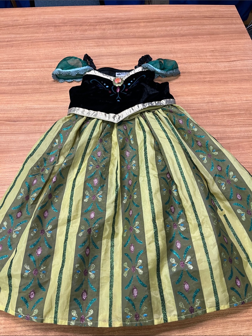 Disney Princess Anna Green and Black Sparkle Floral Dress